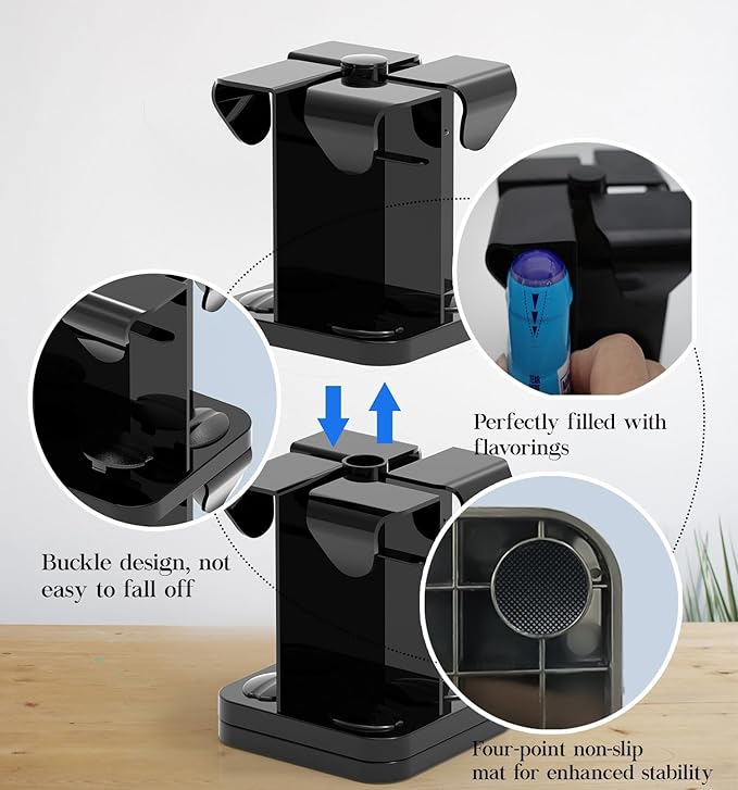 Organizer for Mio/KoolAid Liquid Water Enhancer - 2-Tier Spinning Holder for 8 Liquid Water Enhancers (Fits 3.24oz & 1.62oz), Stackable ABS Storage, Space-Saving Countertop Dispenser (Black)