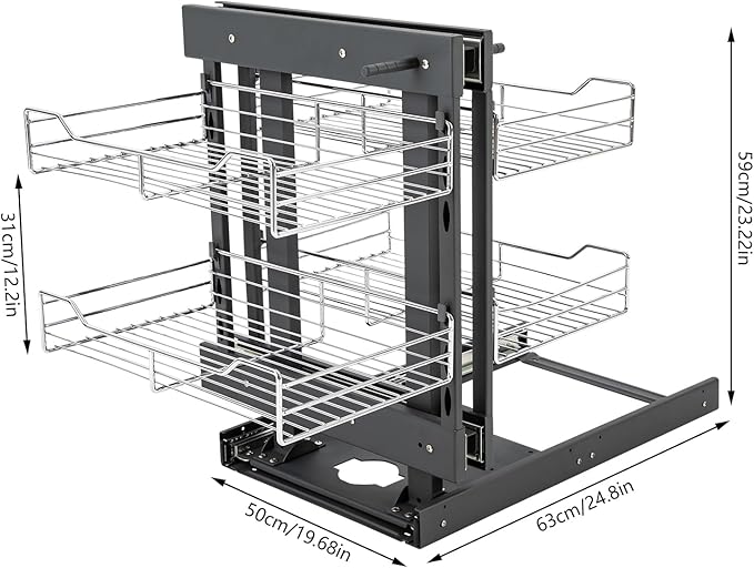 Blind Corner Cabinet Pull Out Left & Right, 2 Tier 4 Basket Cabinet Organizer, Slide Out Storage Organizer, Iron Corner Cabinet Tier Space Adjustable 24.8x19.68x23.22 In(Pull Out Left & Right, Style4)