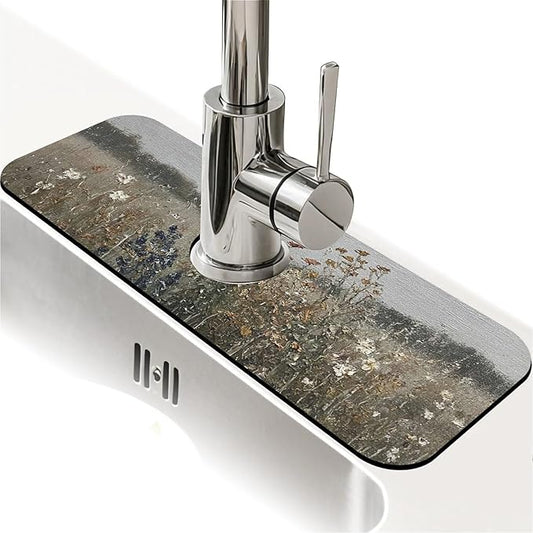 Kitchen Sink Splash Guard，Meadow wildflowers Faucet Mat Sink Gadgets-Super Absorbent Fast Drying Mat Drip Catcher for Kitchen, Bathroom,Sink Mat, Dish Drying Mat, Bathroom(15" X 5.5" )