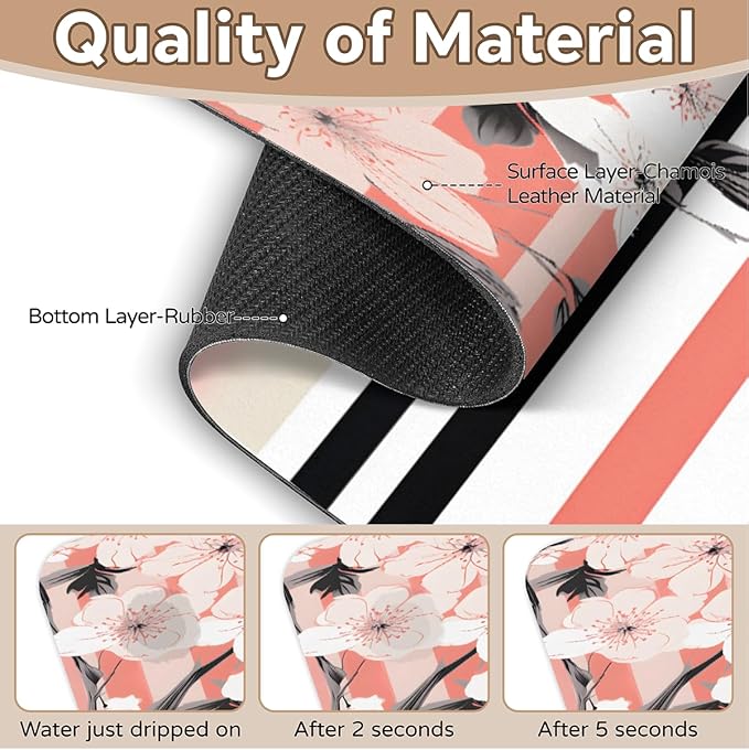 Petals Stripe Kitchen Faucet Mat Splash Guard, 15.4”x5.7” Absorbent Quick Drying Sink Mat for Countertop Protection, Draining Mat Sink Protectors For Kitchen Bathroom, 2 Pack