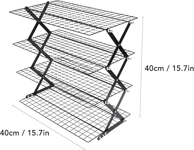 Foldable Countertop Storage Rack, Multi Tires Stainless Steel Space Saving Shelf Collapsible Stackable Organizer with Mesh Design for Drying Food Seasoning (4 Layers)