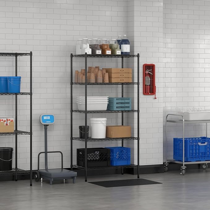 Commercial NSF Listed Black Epoxy Stationary Wire Shelving Kit 21" x 36" x 74", with 5 Shelves Perfect for Warehouse, Walk-in Refrigerator, Freezer, Grocery Store, Restaurant, Dishroom