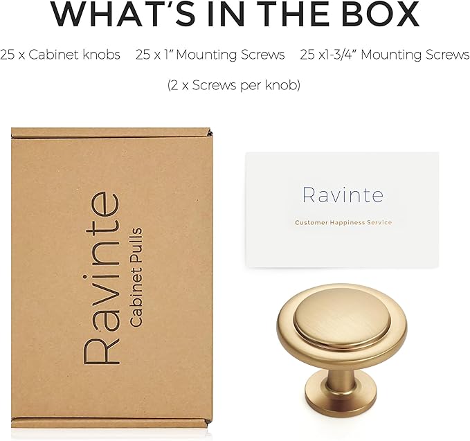 Ravinte 25 Pack Champagne Bronze Cabinet Pulls 1-1/4 inch Kitchen Cabinet Knobs Drawer Knobs Dresser Handles Drawer Pulls Door Dresser Handles