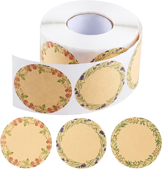 BESARME 600 Pcs 2" Canning Labels for Jar Valentines Gift Tag Stickers Kraft Labels for Jar Floral Stickers Food Containers Lids Spice Bottle Sticker