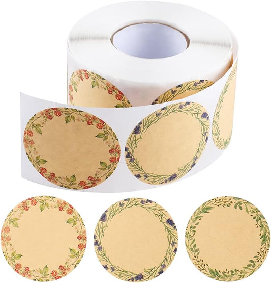 BESARME 600 Pcs 2" Canning Labels for Jar Valentines Gift Tag Stickers Kraft Labels for Jar Floral Stickers Food Containers Lids Spice Bottle Sticker
