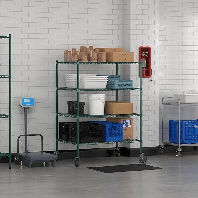 Commercial NSF Listed Green Epoxy Mobile Wire Shelving Kit 30" x 42" x 60", with 4 Shelves Perfect for Warehouse, Walk-in Refrigerator, Freezer, Grocery Store, Restaurant, Dishroom