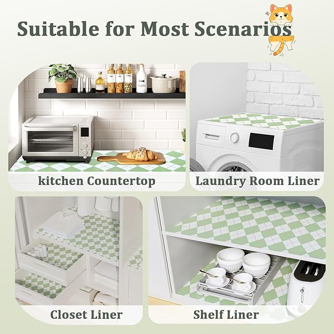 MIAONET Sage Green Shelf Liner for Kitchen Cabinets 18" x 360" Non-Adhesive Non-Slip Drawer Liners for Dresser, Waterproof Washable Paper, Durable Protector Mat for Pantry Shelves Cupboards