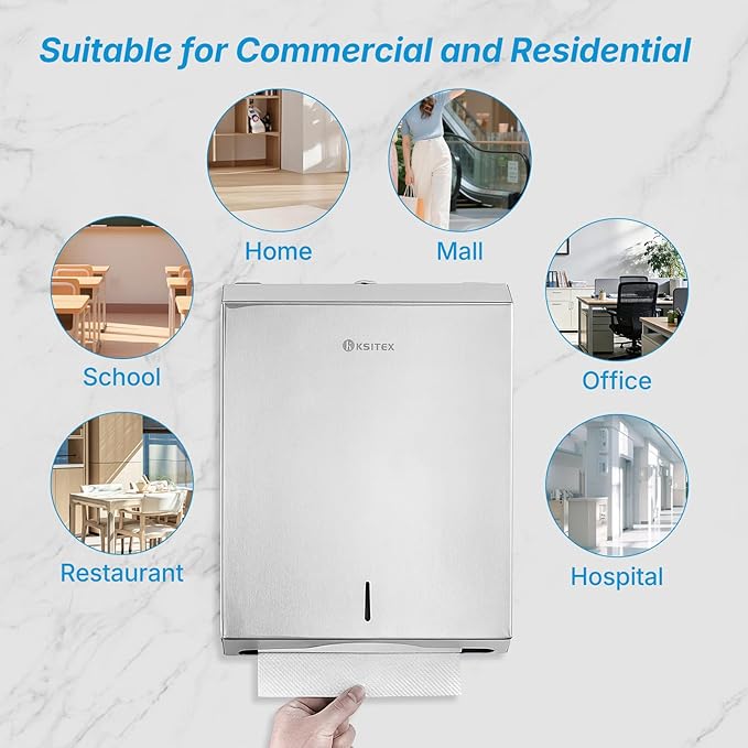 Paper Towel Holder Dispenser Wall Mount, Stainless Steel Paper Towel Dispenser, Toilet Paper Napkin Holder, C Fold Multifold Trifold Paper Towel Dispenser, Hand Towel Dispenser for Commercial Bathroom