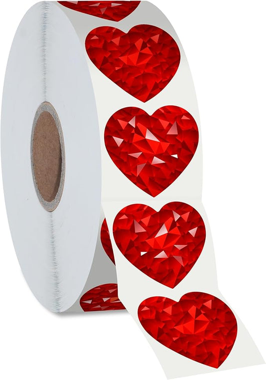 500 PCS Holographic Red Heart Stickers, Sparkly Metallic Heart Sticker Self Adhesive Waterproof Reflective Heart Stickers Love Decorative Labels for Wedding, Valentine’s Day Supplies (1”, Red)