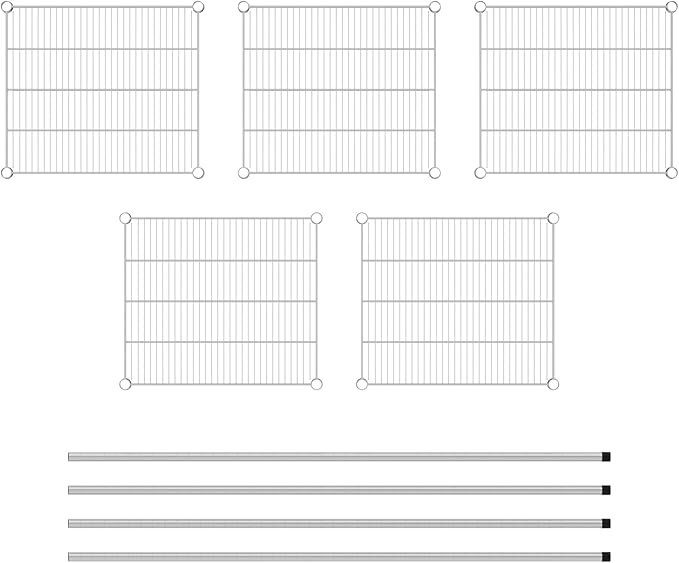 Commercial NSF Listed Chrome Stationary Wire Shelving Kit 21" x 24" x 64", with 5 Shelves Perfect for Warehouse, Walk-in Refrigerator, Freezer, Grocery Store, Restaurant, Dishroom