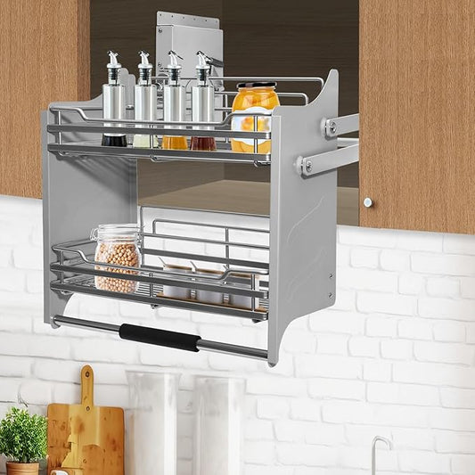 Blind Corner Cabinet Pull Out,2 Tier Kitchen Corner Cabinet Pull-Down,Pull-Down Dish Rack with 4-Speed Adjustable Rebound Force,Pull-Out Home Organizers