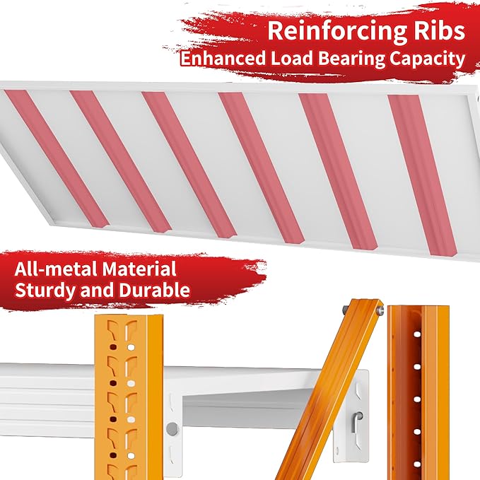 59" W Garage Shelving 3000LBS Garage Shelving Heavy Duty 4-Tier Metal Storage Shelves Adjustable Shelf Unit Storage Rack for Basement Supermarket Warehouse 59" W x 20" D x 78" H Orange-White