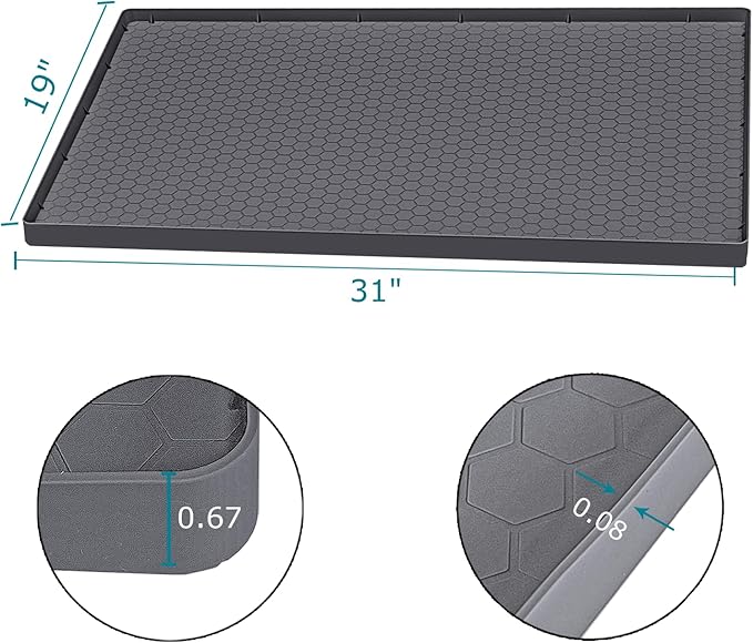 Jacooxi Under Sink Mat 31 x 19, Silicone Under Sink Liner for Kitchen Waterproof Bathroom Cabinet Mat, Grey