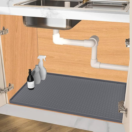 Jacooxi Under Sink Mat 31 x 22 for Kitchen Waterproof, Silicone Under Sink Liner for Kitchen Bathroom Cabinet Organizers and Storage, Easy to Clean Cabinet Mat, Grey