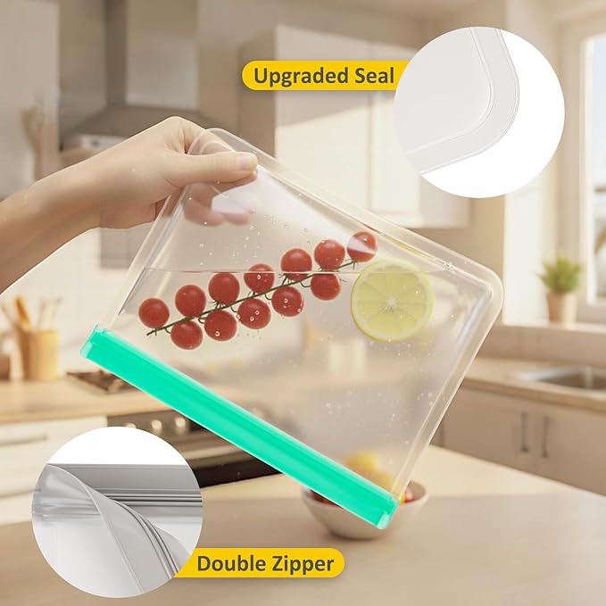 24 Pack Reusable PEVA Food Storage Bags Gallon Freezer Bags, Leak-proof Ziplock Bags for Meal Prep, Travel, Reusable Sandwich Bags for Home Organiz- 6 Gallon 6 Large 6 Quart 3 Sandwich 3 Snack Bags