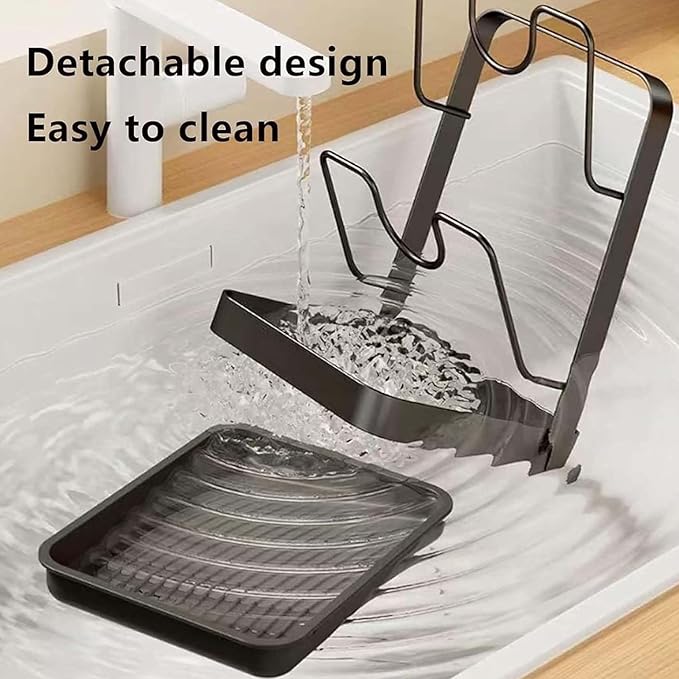 Kitchen Pot Lid Storage Rack, Kitchen Pot Lid Holder While Cooking, Multifunctional kitchen Pan Cover Organizer with Drip Tray, 304 Stainless Steel Pots Lids Rack for Countertop (White-1 Layer)