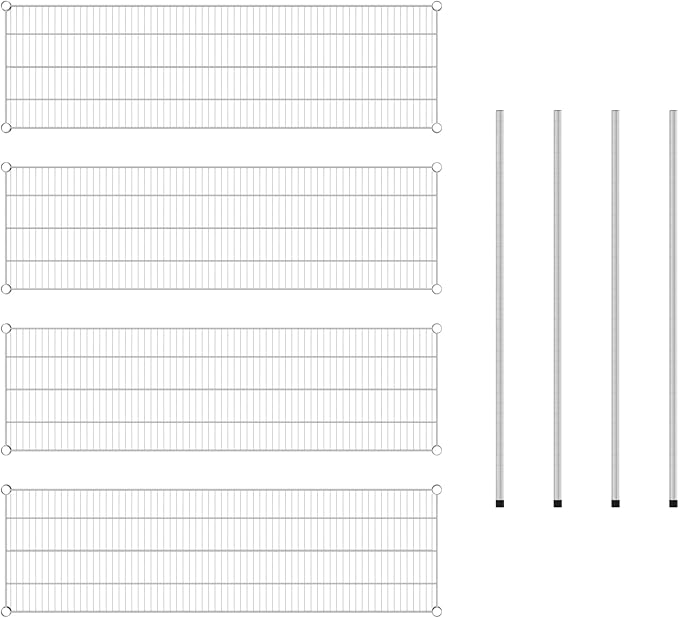 Commercial NSF Listed Chrome Stationary Wire Shelving Kit 18" x 60" x 54", with 4 Shelves Perfect for Warehouse, Walk-in Refrigerator, Freezer, Grocery Store, Restaurant, Dishroom