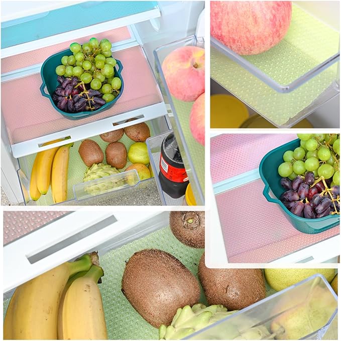 BOPART 12Pcs Refrigerator Liners Washable Fridge Shelf Liners Refrigerator Mats for Freezer Glass Shelves Kitchen Cabinets Cupboards Drawers (17.7" x 11.4")