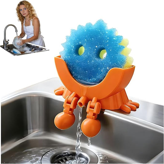 Peeing Scrub Sponge Holder, Sponge Holder for Kitchen Sink,Sink Caddy Smiley Face, 4-in-1 Sponge Holder for Holding Soap, Brush, ScrubberSponge,Stopper (Orange)