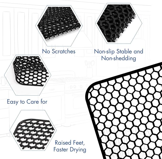 Bestjing Silicone Sink Mat - 24.8''x13'' Sink Protector for Kitchen Sink with Center Drain - Kitchen Grid Accessory, Non-slip Heat Resistant Mat for Bottom of Farmhouse Stainless Steel (Center Hole)