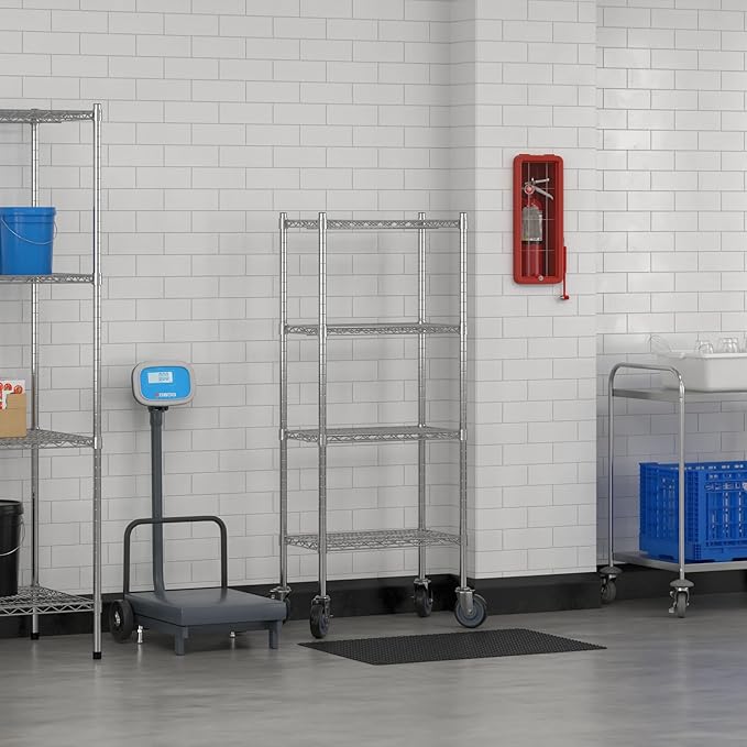 Commercial NSF Listed Chrome Mobile Wire Shelving Kit 14" x 24" x 60", with 4 Shelves Perfect for Warehouse, Walk-in Refrigerator, Freezer, Grocery Store, Restaurant, Dishroom