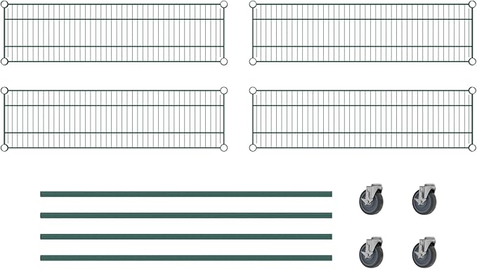 Commercial NSF Listed Green Epoxy Mobile Wire Shelving Kit 12" x 42" x 60", with 4 Shelves Perfect for Warehouse, Walk-in Refrigerator, Freezer, Grocery Store, Restaurant, Dishroom