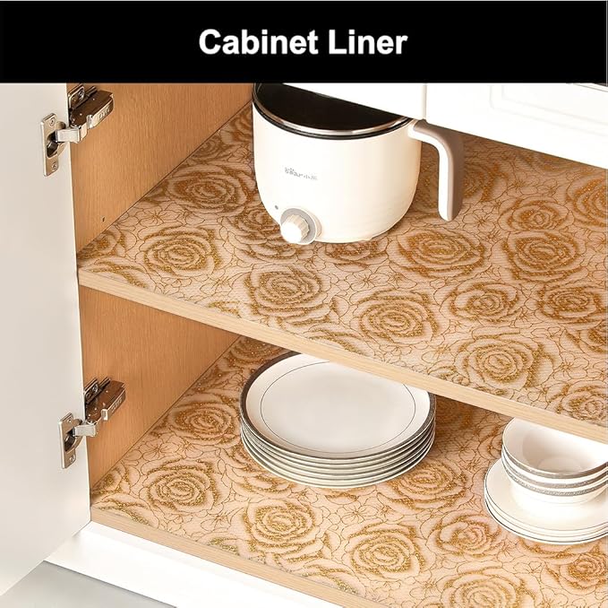 Cooyes Shelf Liner – Premium Non-Adhesive Cabinet & Drawer Liner for Kitchen – Waterproof Shelf Paper with Modern Pattern – Durable EVA Cabinet Mat – Easy to Cut （24" W x 120" L）