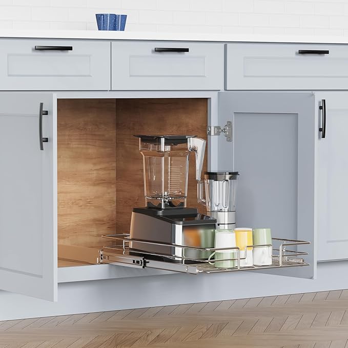 ROOMTEC Pull Out Cabinet Organizer(11" W x 18" D),Heavy Duty Slide Out Shelves,Pull out Drawers for Kitchen Cabinet,Base Cabinet Organization for Home, Kitchen, Bathroom