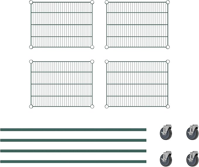 Commercial NSF Listed Green Epoxy Mobile Wire Shelving Kit 18" x 24" x 60", with 4 Shelves Perfect for Warehouse, Walk-in Refrigerator, Freezer, Grocery Store, Restaurant, Dishroom
