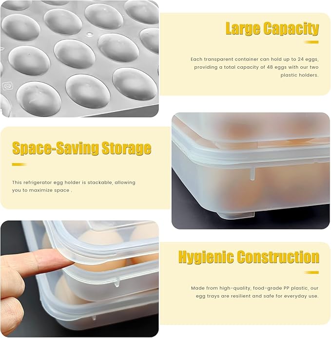2 Pack Egg Trays with Lid,Easter Egg Containers,Deviled Egg Containers with Lid,Egg Tray Holder Carrier for 48 Eggs for Home Party Kitchen Supplies Refrigerator Storage