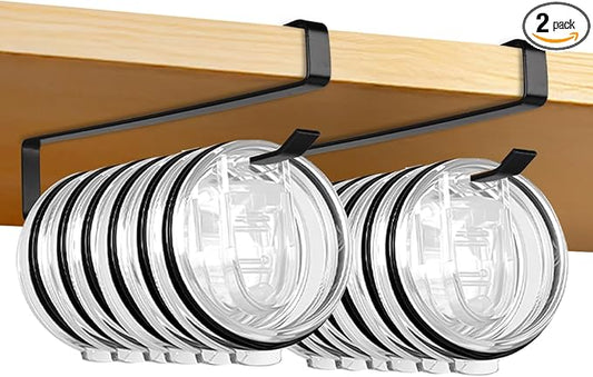 Tumbler Lid Organizer, 2 Pack Coffee Mug Holder for Yeti Tumbler Lid, Space Saving Mug Hanger Rack Holds Up to 12 Lids, Cup Holder Under Cabinet, Water Bottle Lid Holders for Kitchen Storage
