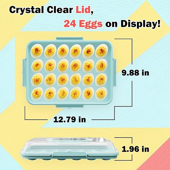 Deviled Egg Containers with Lid - Reusable Platter 2 Pack 48 Count Storage Tray with Handle for Potlucks, Tea Parties, Party, Thanksgiving, Picnics, Refrigerator, Christmas, Easter, Brunches (Blue)