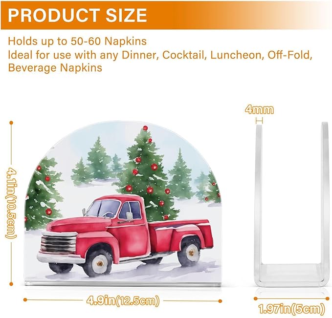 Christmas Red Truck Pine Tree Napkin Holder for Table Paper Napkins Holder Acrylic Tissue Dispenser Kitchen Dining Room Bathroom Party Car Decor