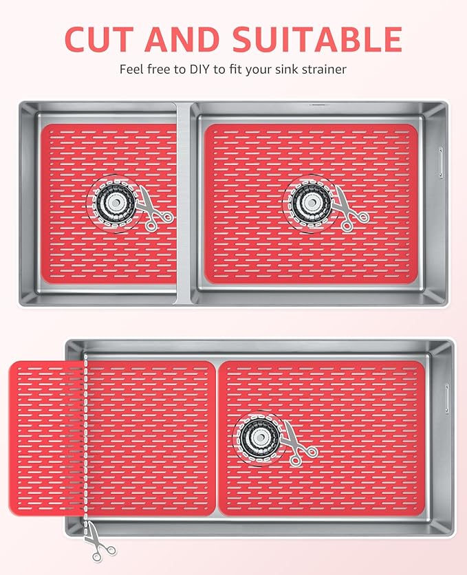 Bligli Mesh Sink Mat, 15.7 x 11.8inch Sink Prtector Mats for Kitchen Sinks, PVC Eco-Friendly Sink Protectors for Bottom of Sink, Fast Draining, Easy Cleaning, Clear Red