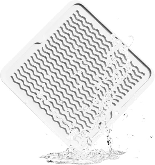 ZLR Silicone Dish Drying Mat 12" x 12" Square - Small Heat Resistant Trivet & Countertop Protector for Air Fryer, Coffee Maker - Waterproof Kitchen Drain Pad for Cups, Fruit (Milk White)