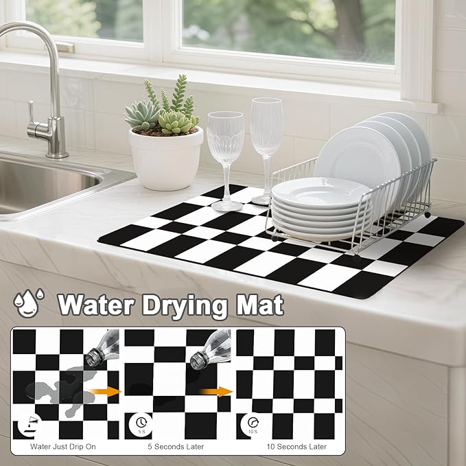Dish Drying Mat & Coffee Mat for Kitchen Counter, Absorbent Microfiber Waterproof Mat with Non-Slip Backing, Multi-Size Multi-Color Options, Sink and Coffee Bar Accessories