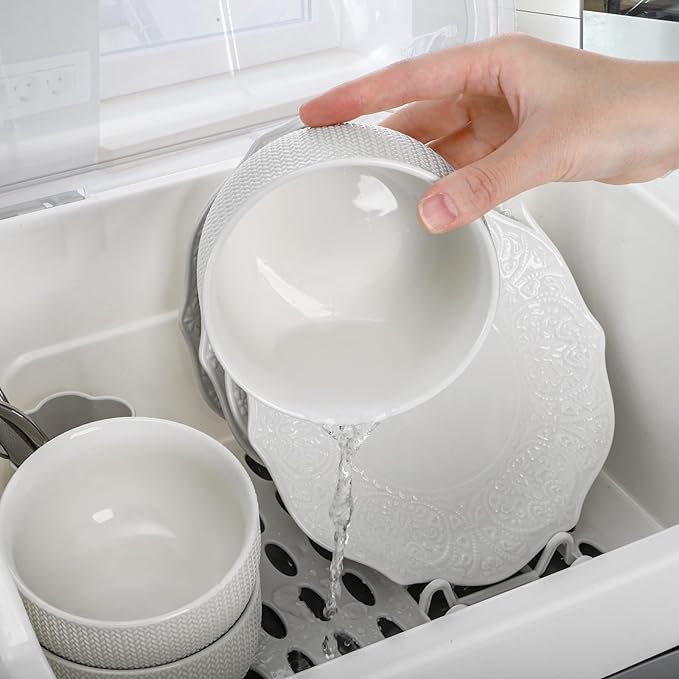 Dish Drying Rack, Plastic Plate Cup Dryer Holder with Lid Removable Drainboard, Cutlery Utensil Dish Nursing Bottle Organizer for Tableware, Kitchen Cabinet