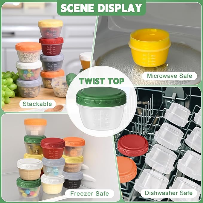 6pcs 4 oz Small Plastic Containers with Lids, Reusable 1/2 Cup Small Food Storage Containers, Leakproof, Microwave Dishwasher Freezer Safe