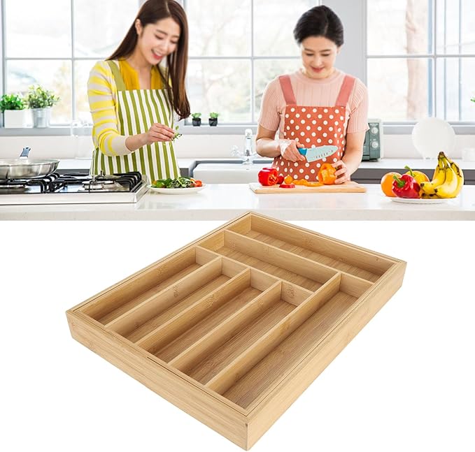 Kitchen Silverware Organizer Expandable for Cutlery and Utensils, Adjustable Wood Utensil Storage Cutlery Tray for Drawers, Kitchen Drawer Organizer Utensil Holder Makeup Organizer with(9 Slots)