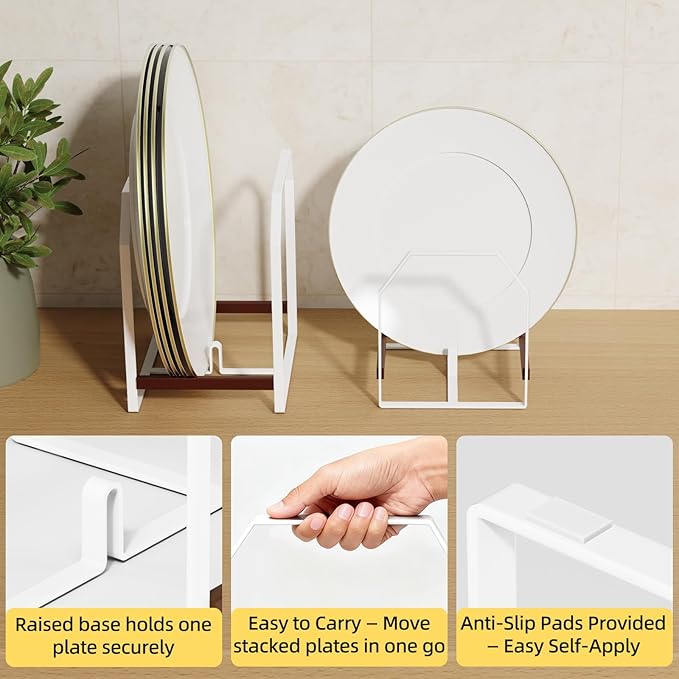 4 Pack Plate Organizer for Cabinet, Arched Dish Holder Metal Rack for Cupboard, Space Saver Dish Storage Rack, Holds 612 Inch Plates, 2 Large 2 Small, White