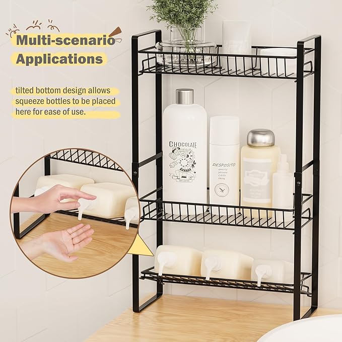 Spice Rack Countertop 3 Tier Narrow Slim Seasoning Storage Rack Metal Spice Shelf Stand Skincare Organiser for Bathroom Counter