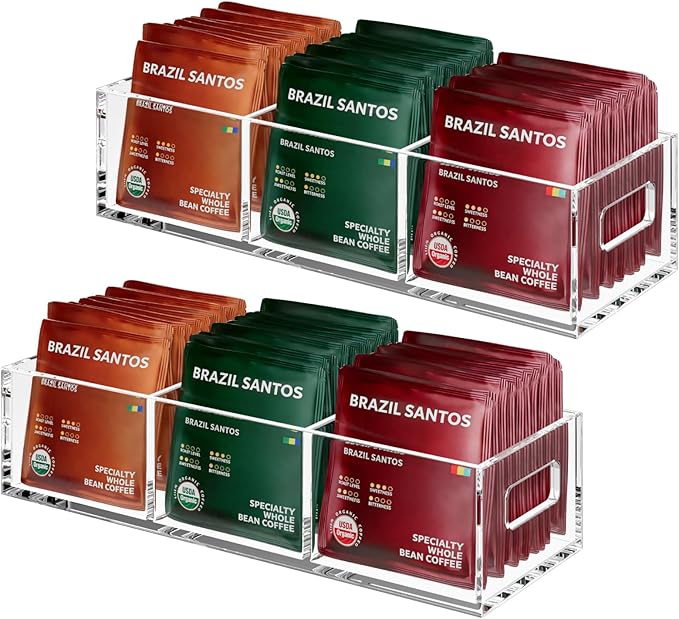 Tea Bag Organizer, Small Clear Tea Bag Holder for Drawer Kitchen Cabinets Pantry Countertops Organizers Storage, BPA-Free Acrylic Coffee Pods, Sugar Packets,Plastic Teabag Bins Home Organizer