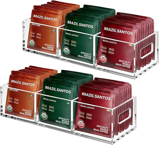 Tea Bag Organizer, Small Clear Tea Bag Holder for Drawer Kitchen Cabinets Pantry Countertops Organizers Storage, BPA-Free Acrylic Coffee Pods, Sugar Packets,Plastic Teabag Bins Home Organizer