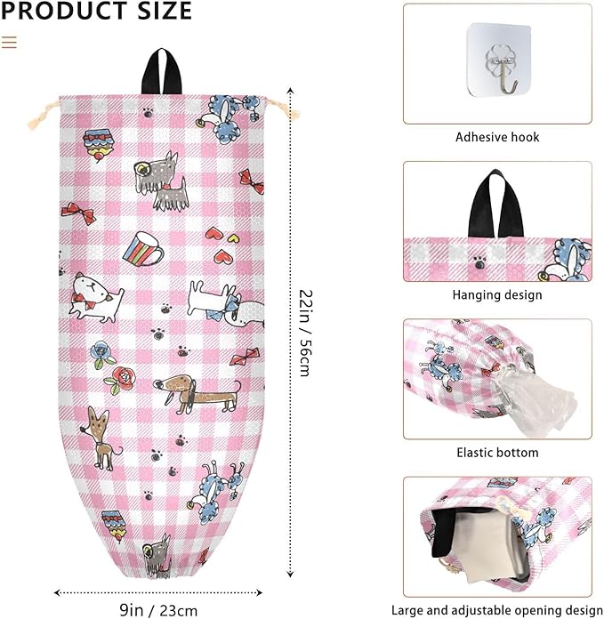 2 PCS Plastic Bag Holder Wall Mount Grocery Bag Holder Shopping Bag Trash Bag Storage Organizer Dispenser for Kitchen Closet 22 x 9 Inch Cute Dogs