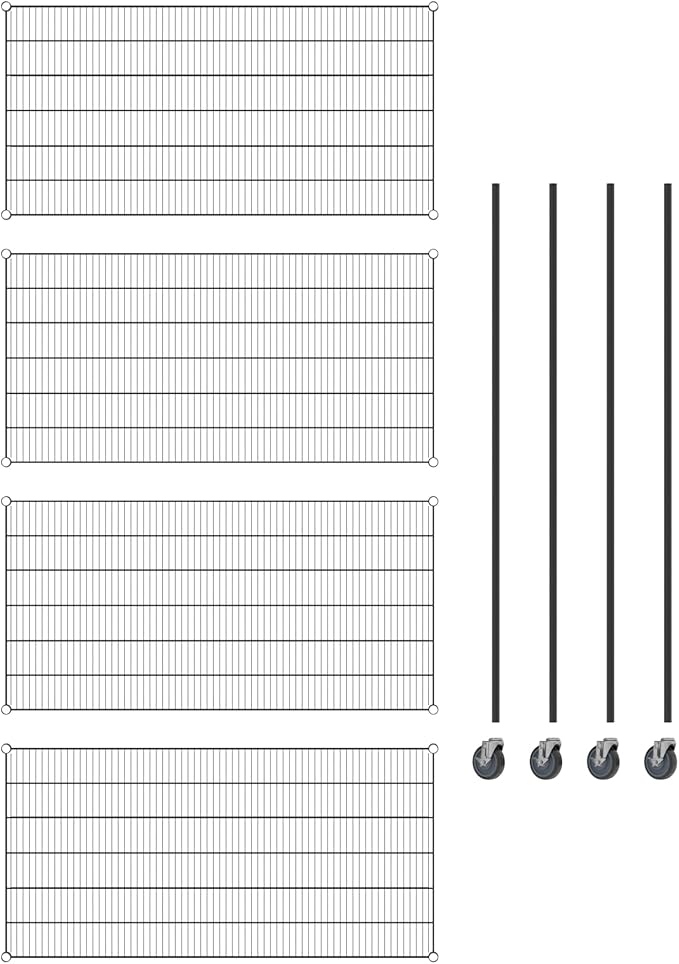 Commercial NSF Listed Black Epoxy Mobile Wire Shelving Kit 30" x 60" x 80", with 4 Shelves Perfect for Warehouse, Walk-in Refrigerator, Freezer, Grocery Store, Restaurant, Dishroom