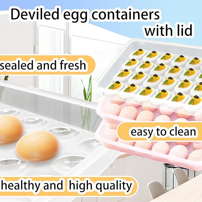 3 Pack Portable Deviled Egg Tray Carrier with Lid,Portable Egg Storage Container with Lid for 72 Eggs,Egg Holder for Refrigerator Egg Organizer,Easter Thanksgiving Party Home Kitchen Supplies