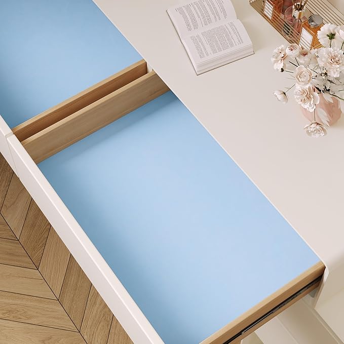 VaryPaper 15.7" x 78.7" Light Blue Flocking Velvet Drawer Liner Self Adhesive Felt Lining Soft Fabric Jewelry Box Liner Velvet Wallpaper Peel and Stick Blue Contact Paper for Cabinets Dresser Shelves