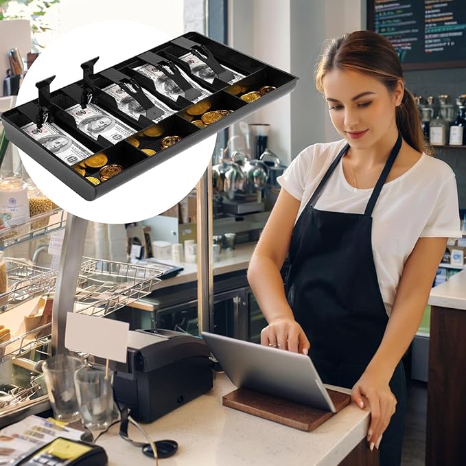 Cash Register Drawer Insert Tray with for Money Storage, Banks Supermarkets Stores,Black (5 Bill & 4 Coin)