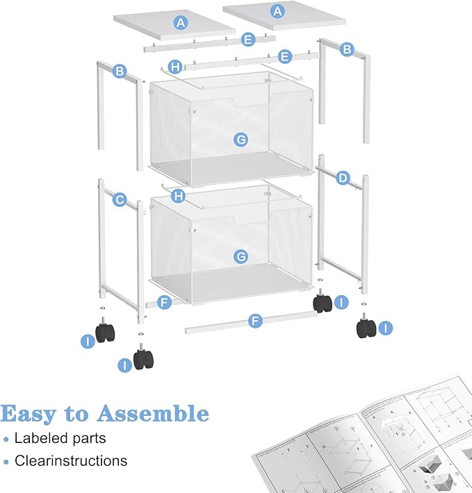 Letter/Legal Rolling File Cabinet, Rolling File Cart with 2 Drawers Filing Cabinet for Home Office, Hanging File Folders Organizer for Under Desk Storage, Mobile Printer Stand, White