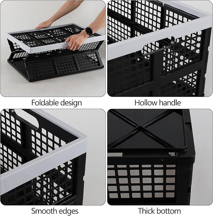 Zopnny 66 L Large Plastic Collapsible Storage Basket, Heavy Duty Stackable Storage Crate, 3 Packs